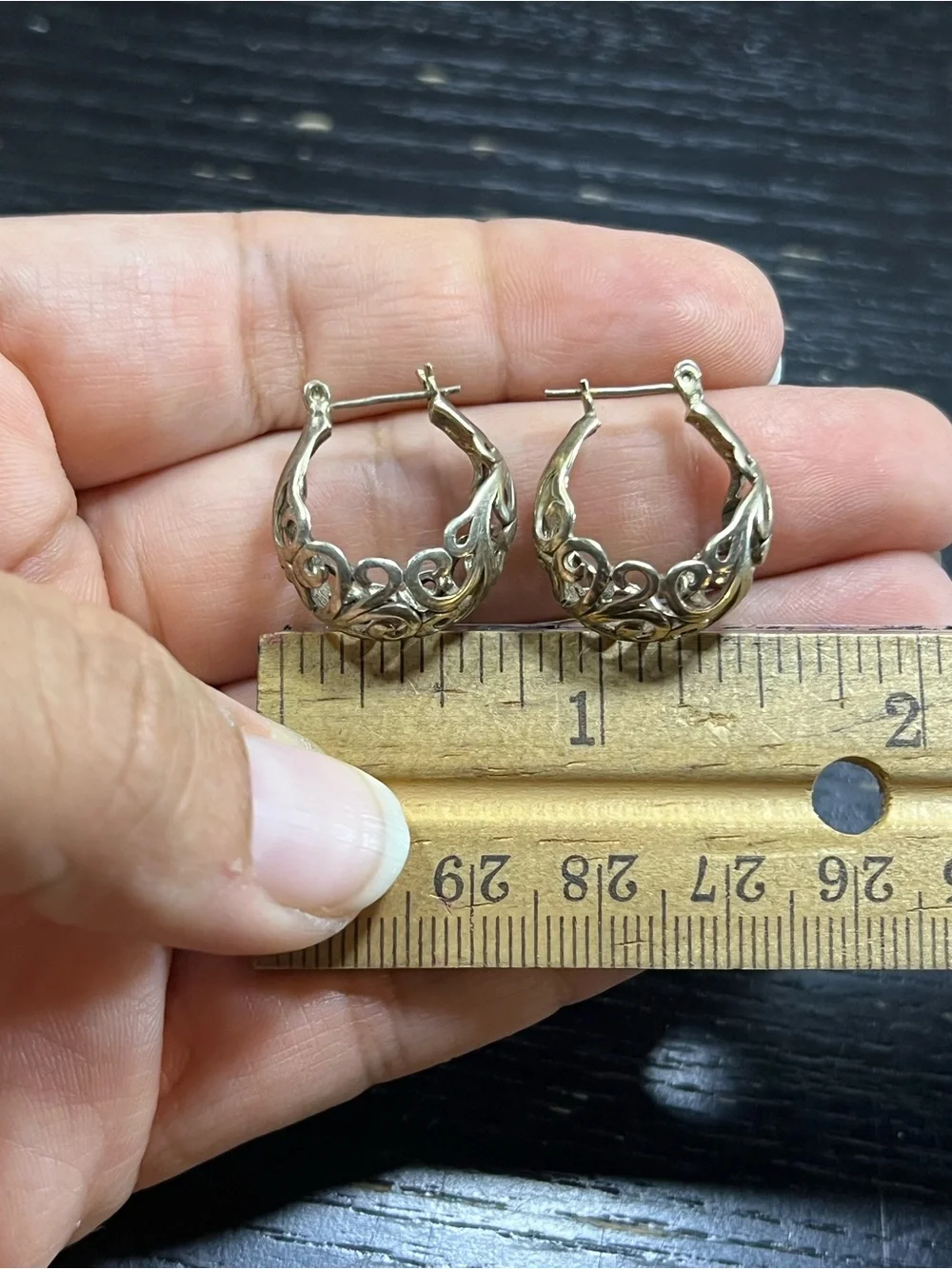 ilver 925 Pierced Filigree Creole Hoop Earrings